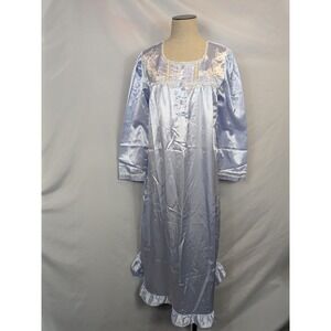Vintage Fundamentals Sears Nightgown Womens Small Blue Satin Floral Lace Long S‎